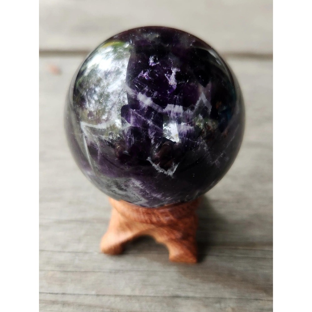 Small Dream Amethyst Sphere, Chevron Amethyst, Purple and White Sphere